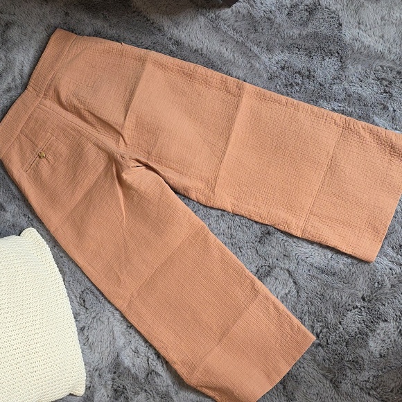 Rachel Comey Mauve Rose Seersucker Texture Side Zip Preppy Wide-Leg Cropped 6 - Picture 3 of 13